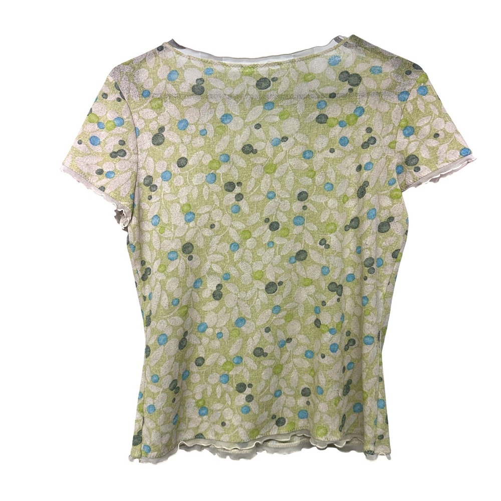 Vintage Y2K Mesh Sheer Euro Baby Tee Sage Lettuce Edge Short Sleeve Top L - Picture 2 of 4